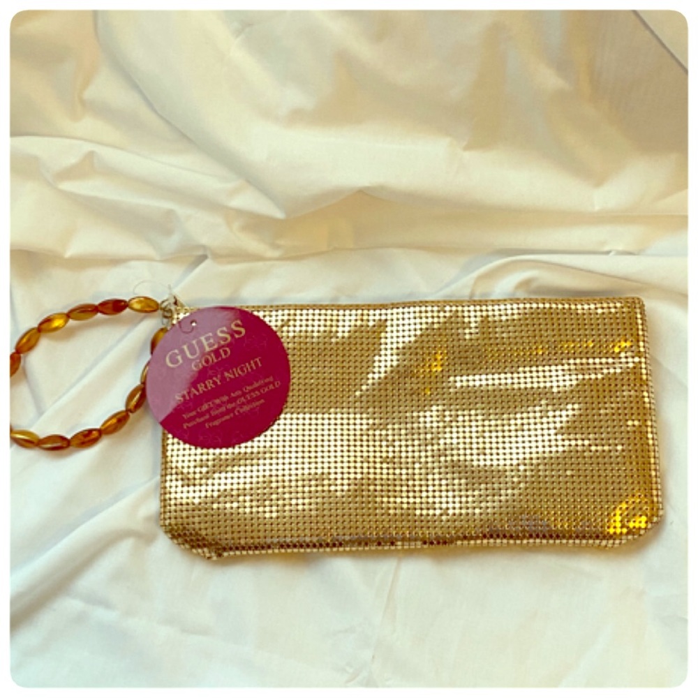 Guess Starry Night Wristlet Pouch Gold New Bag